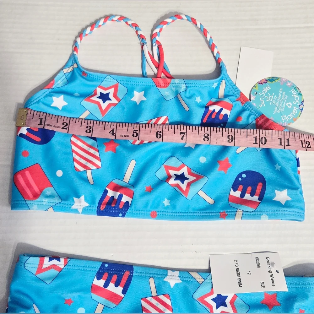 Breaking‎ Waves Girls Bikini Swimsuit Size 12 UPF 50+ Patriotic Popsicles